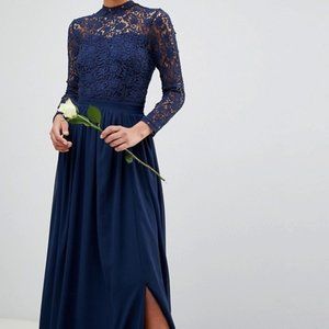 Club L Blue Maxi Dress with Lace Sleeves